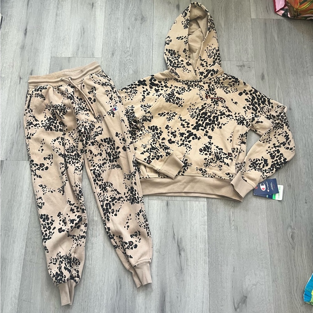Champion Tan and Black Leopard Print Hoodie and pant